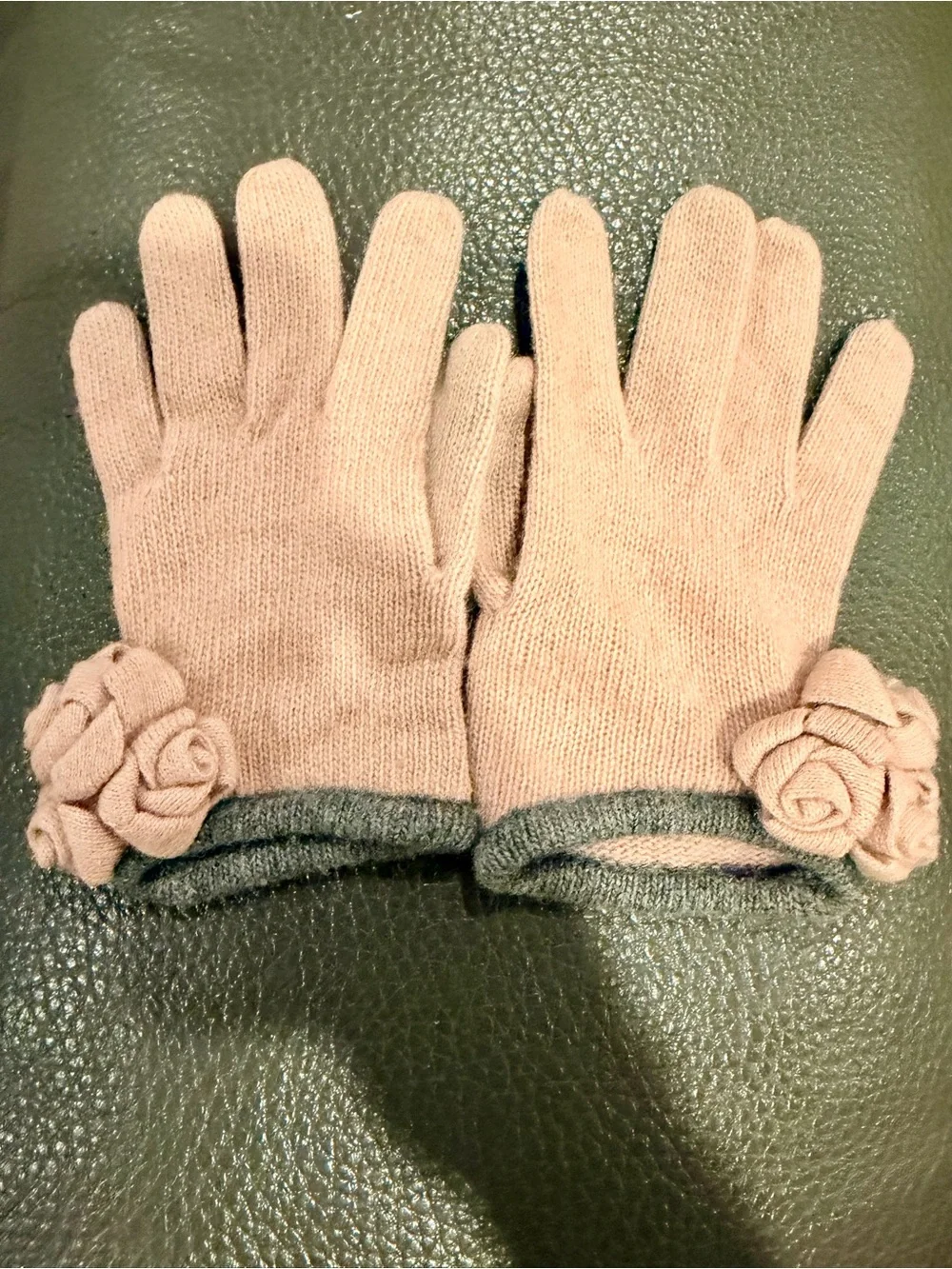 Blumarine Pink Wool Angora Knit Gloves Rosette Rhinestone Logo Italy